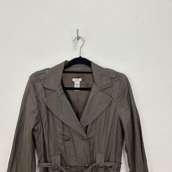 Vtg Y2K Cache Women's Sz M Double Breasted Blazer Short Trench Coat Belted Brown - Picture 3 of 14